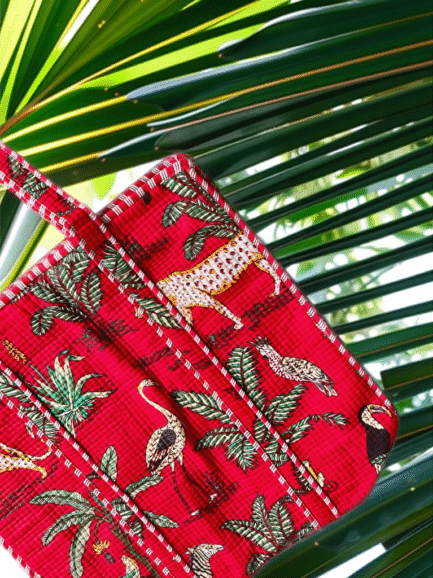 RED Tropical Quilted Tote Bag