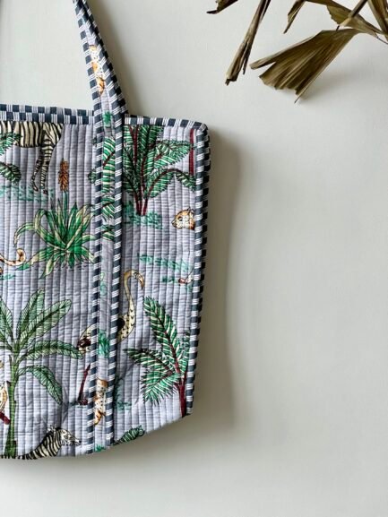 Grey Tropical Quilted Tote Bag