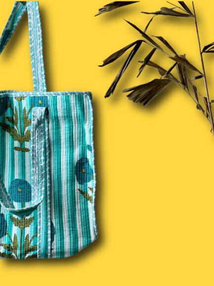 Blue Floral Quilted Tote Bag