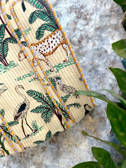 Cream Tropical Quilted Tote Bag