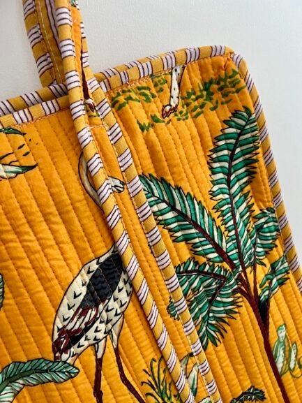 Yellow Tropical Quilted Tote Bag